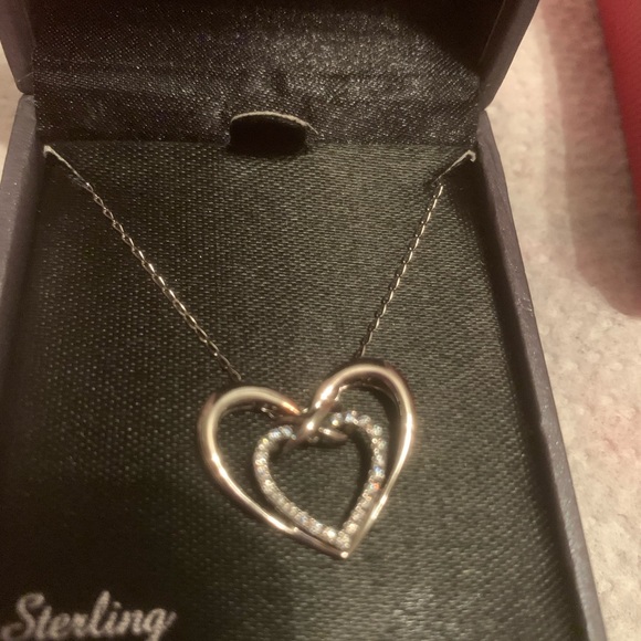 NEW Diamond Sterling Silver Diamond Heart Necklace 16"-18" Chain NWT style 2 - Picture 4 of 8